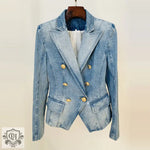 Slim Lion Button Denim Blazer - QH Clothing