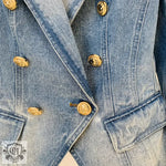 Slim Lion Button Denim Blazer - QH Clothing