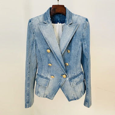 Slim Lion Button Denim Blazer - QH Clothing