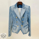 Slim Lion Button Denim Blazer - QH Clothing