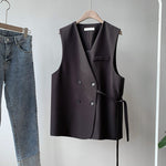 Double-Breasted Sleeveless Vest - S / Black - Clothing