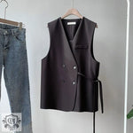 Double-Breasted Sleeveless Vest - S / Black - Clothing