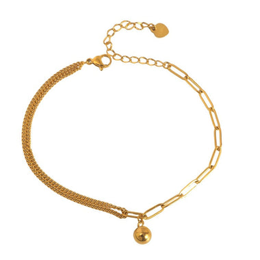 18K gold trendy and fashionable double chain splicing and small gold ball design anklet - QH Clothing