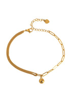 18K gold trendy and fashionable double chain splicing and small gold ball design anklet - QH Clothing