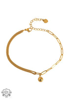 18K gold trendy and fashionable double chain splicing and small gold ball design anklet - QH Clothing