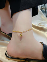 18K gold trendy and fashionable double chain splicing and small gold ball design anklet - QH Clothing