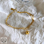 18K gold trendy and fashionable double chain splicing and small gold ball design anklet - QH Clothing