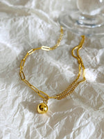 18K gold trendy and fashionable double chain splicing and small gold ball design anklet - QH Clothing