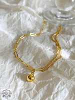 18K gold trendy and fashionable double chain splicing and small gold ball design anklet - QH Clothing