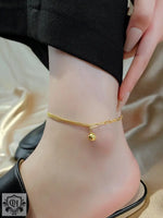 18K gold trendy and fashionable double chain splicing and small gold ball design anklet - QH Clothing