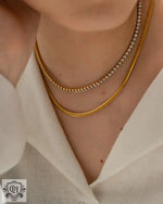 Exquisite 18K Gold Double Layer Diamond Snake Chain Necklace -  QH Clothing