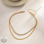 Exquisite 18K Gold Double Layer Diamond Snake Chain Necklace -  QH Clothing