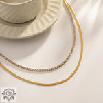 Exquisite 18K Gold Double Layer Diamond Snake Chain Necklace -  QH Clothing