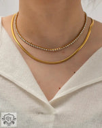 Exquisite 18K Gold Double Layer Diamond Snake Chain Necklace -  QH Clothing