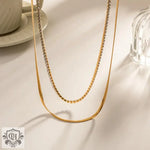 Exquisite 18K Gold Double Layer Diamond Snake Chain Necklace -  QH Clothing