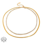 Exquisite 18K Gold Double Layer Diamond Snake Chain Necklace -  QH Clothing