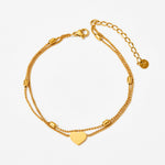 18K gold novel and fashionable double-layered beach style anklet with love design - QH Clothing