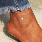 18K gold novel and fashionable double-layered beach style anklet with love design - QH Clothing