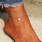 18K gold novel and fashionable double-layered beach style anklet with love design - QH Clothing