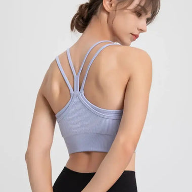 Spaghetti Strap Beauty Back Faux Two Piece Sports Underwear Women Shockproof Running Yoga Workout Clothes Bra Vest - Quality Home Clothing| Beauty