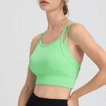 Spaghetti Strap Beauty Back Faux Two Piece Sports Underwear Women Shockproof Running Yoga Workout Clothes Bra Vest - Quality Home Clothing| Beauty