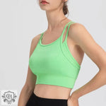 Spaghetti Strap Beauty Back Faux Two Piece Sports Underwear Women Shockproof Running Yoga Workout Clothes Bra Vest - Quality Home Clothing| Beauty