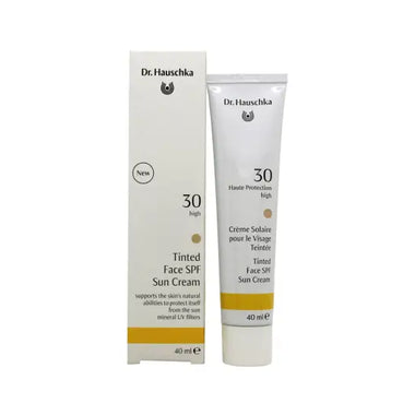 Dr. Hauschka Tinted Face Sun Cream SPF 30 and product box for face sun protection