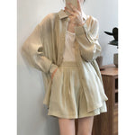 Draping Buttoned Shirt & Pocket Shorts - M / Apricot - Clothing