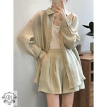 Draping Buttoned Shirt & Pocket Shorts - M / Apricot - Clothing