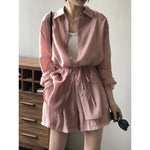 Draping Buttoned Shirt & Pocket Shorts - M / Pink - Clothing