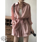 Draping Buttoned Shirt & Pocket Shorts - M / Pink - Clothing