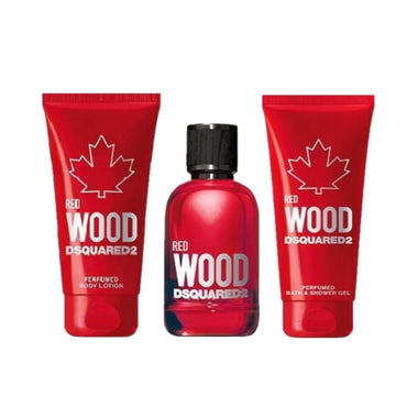 DSquared² Red Wood Gift Set 50ml EDT + 50ml Body Lotion + 50ml Shower Gel - Fragrance