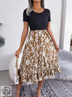 Spring Summer Casual Leopard Print Ruffled Midi Dress Women Clothing - Quality Home Clothing| Beauty