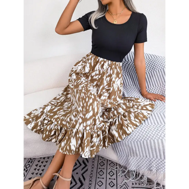 Spring Summer Casual Leopard Print Ruffled Midi Dress Women Clothing - Quality Home Clothing| Beauty