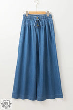 Dusk Blue Mineral Wash Button Fly Waist Wide Leg Jeans - Bottoms/Jeans