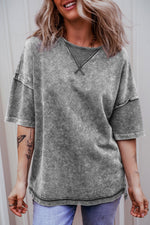 Orchid Petal Mineral Wash Exposed Seam Drop Shoulder Oversized Tee