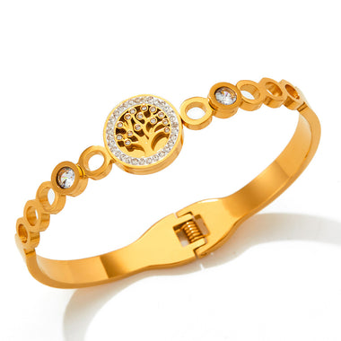18K gold exquisite and noble diamond and zircon tree of life design bracelet - QH Clothing