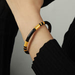 18K gold simple and elegant C-shaped opening design versatile bracelet - QH Clothing