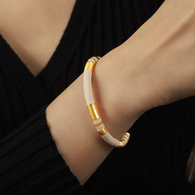 18K gold simple and elegant C-shaped opening design versatile bracelet - QH Clothing