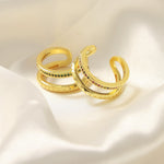 18K gold simple and elegant ring with double-layer hollow diamond open design ring - QH Clothing