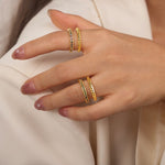 18K gold simple and elegant ring with double-layer hollow diamond open design ring - QH Clothing