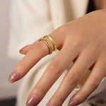 18K gold simple and elegant ring with double-layer hollow diamond open design ring - QH Clothing