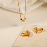 18k gold noble heart design necklace and earrings set - QH Clothing