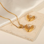 18k gold noble heart design necklace and earrings set - QH Clothing