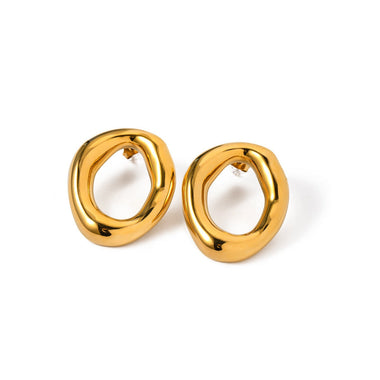 18k gold simple and elegant oval hollow design versatile earrings - QH Clothing