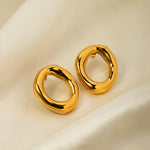 18k gold simple and elegant oval hollow design versatile earrings - QH Clothing