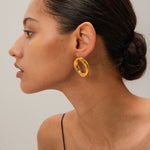 18k gold simple and elegant oval hollow design versatile earrings - QH Clothing