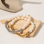 18K gold classic fashionable round beads and pearl bead design versatile bracelet - QH Clothing