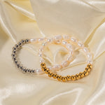 18K gold classic fashionable round beads and pearl bead design versatile bracelet - QH Clothing