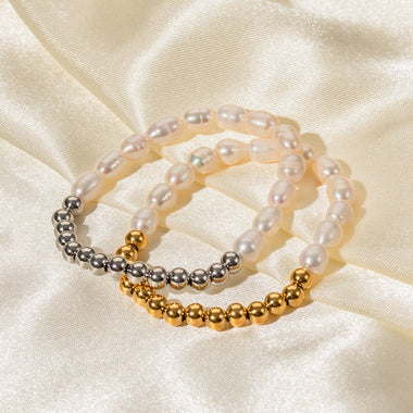 18K gold classic fashionable round beads and pearl bead design versatile bracelet - QH Clothing